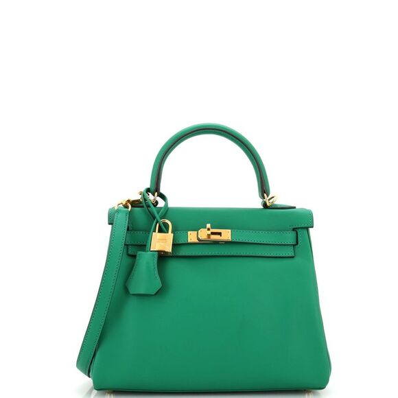 Hermes Handbags - Hermes Kelly Handbag Vert Vertigo Swift with Gold Hardware 25 Green